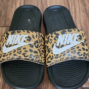 Nike Leopard-Print Slide Sandals - Black & Tan